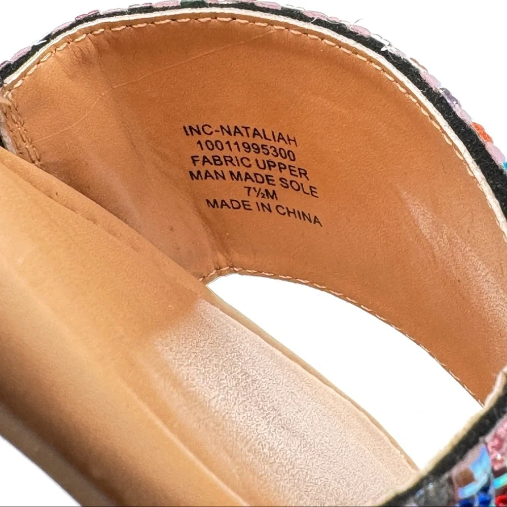 INC International Concepts Rhinestone Slide Flat Sandals Geometric Rainbow 7.5